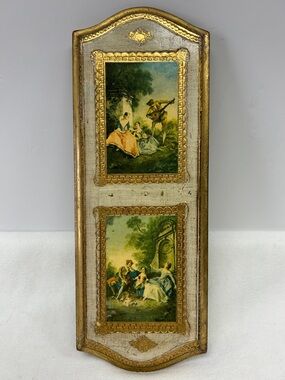 Vintage 12 x 4 1/4 wooden gilt Italian Florentine wall plaque Made in Italy
